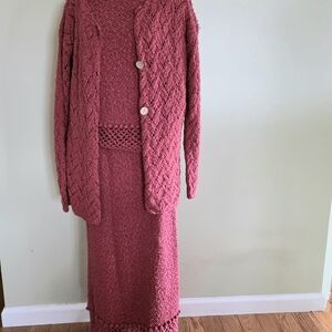 Carraig Donn Hand Knit Skirt, Shirt & Cardigan Set 100% Natural Materials Size L